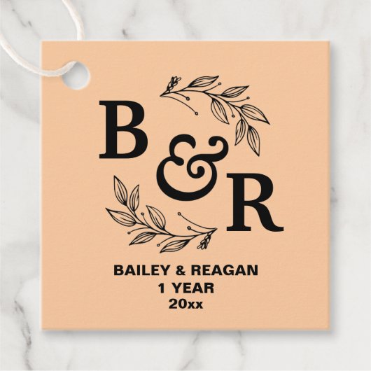 Blätter Motif Monogram zum ersten Hochzeitstag Geschenkanhänger (Vorderseite)