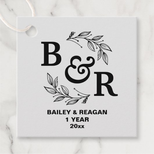 Blätter Motif Monogram zum ersten Hochzeitstag Geschenkanhänger (Vorderseite)