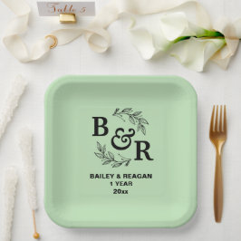 Blätter Motif Monogram zum ersten Hochzeitstag Pappteller
