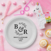 Blätter Motif Monogram zum ersten Hochzeitstag Pappteller (Party)