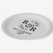 Blätter Motif Monogram zum ersten Hochzeitstag Pappteller (Schrägansicht)