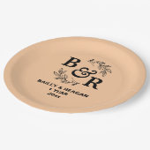 Blätter Motif Monogram zum ersten Hochzeitstag Pappteller (Schrägansicht)