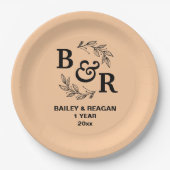 Blätter Motif Monogram zum ersten Hochzeitstag Pappteller (Vorderseite)