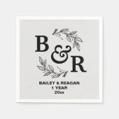 Blätter Motif Monogram zum ersten Hochzeitstag Serviette (Vorderseite)