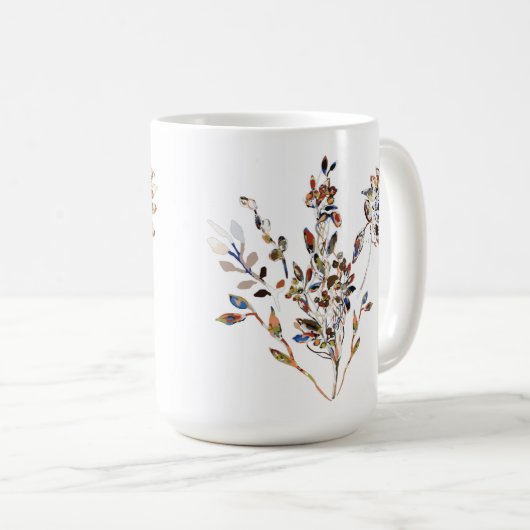 Blätter Motif Weiß Elegante Watercolor Kaffeetasse (VorderseiteRechts)