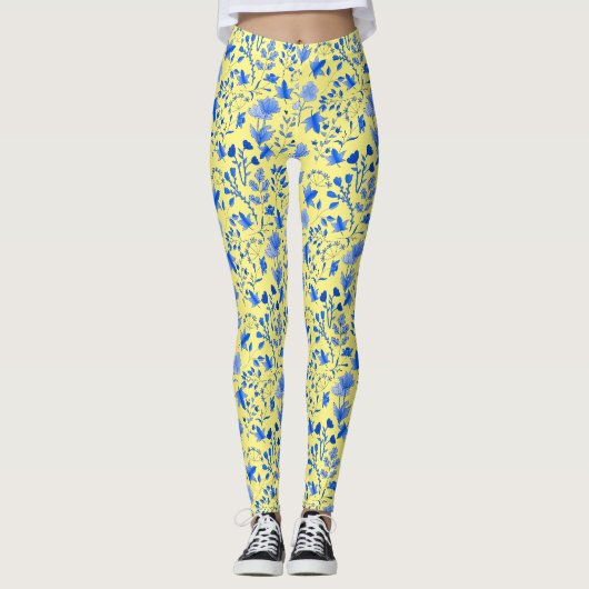 Blätter Muster 12.bw LYellow BG Leggings (Vorderseite)