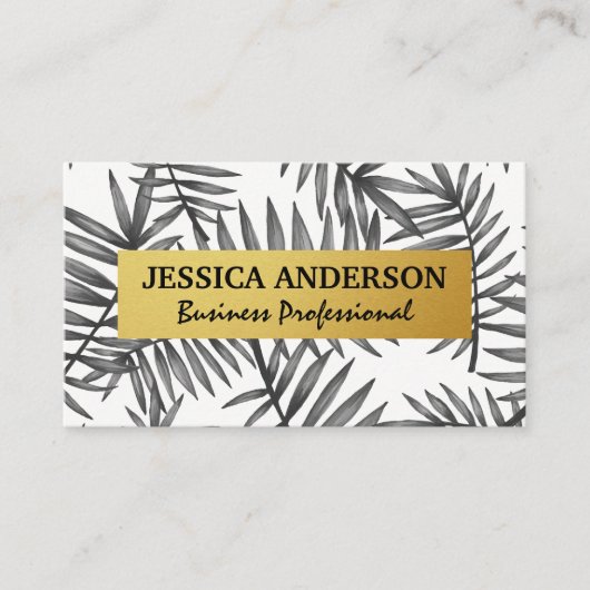 Blätter Muster | Gold Metallic Visitenkarte (Vorderseite)