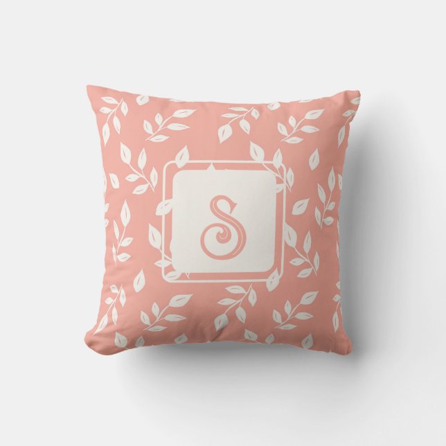 Blätter Muster in Weiß und Rosa Kissen (Vorderseite)