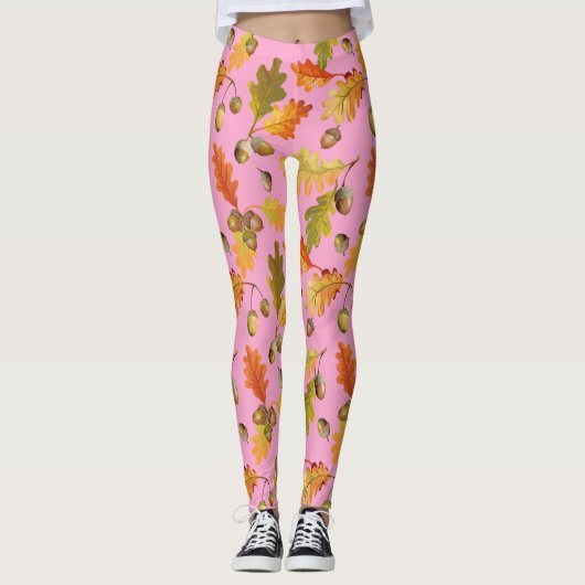 Blätter Muster rosa Leggings (Vorderseite)