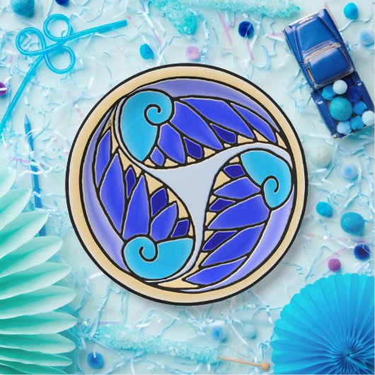 Blätter Nautilus und Palm - 3 Blues, Gelb, Schwarz Pappteller (Party)