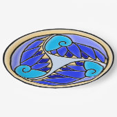 Blätter Nautilus und Palm - 3 Blues, Gelb, Schwarz Pappteller (Schrägansicht)