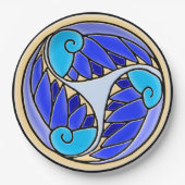 Blätter Nautilus und Palm - 3 Blues, Gelb, Schwarz Pappteller (Vorderseite)