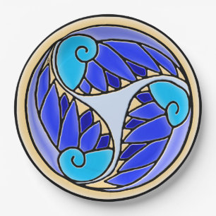 Blätter Nautilus und Palm - 3 Blues, Gelb, Schwarz Pappteller