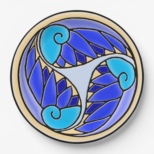 Blätter Nautilus und Palm - 3 Blues, Gelb, Schwarz Pappteller (Vorderseite)