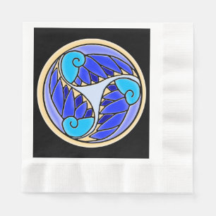 Blätter Nautilus und Palm - 3 Blues, Gelb, Schwarz Serviette