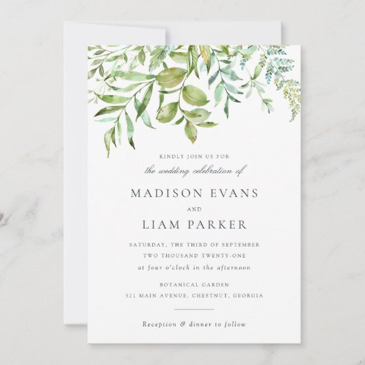 Blätter Navy Wedding Einladung (Vorderseite)