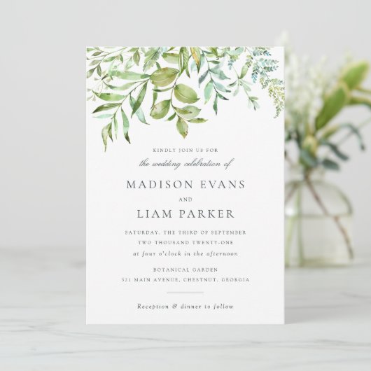 Blätter Navy Wedding Einladung (Stehend Vorderseite)