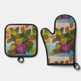 Blätter Ofenhandschuh & Topflappen-Set