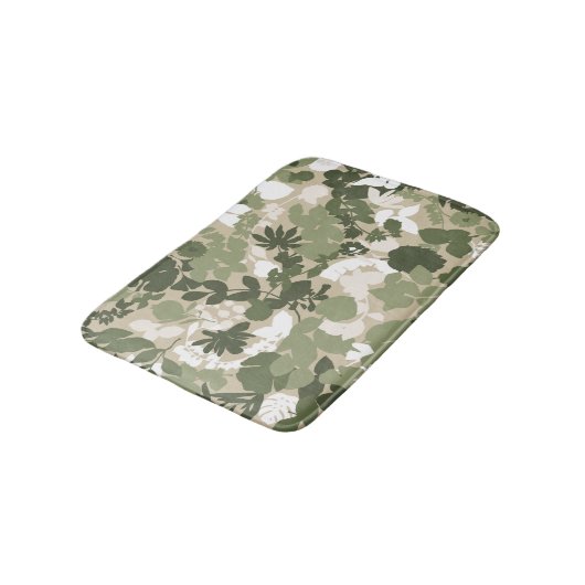 Blätter Olive Green Beige Weiß Badematte (Schrägansicht)
