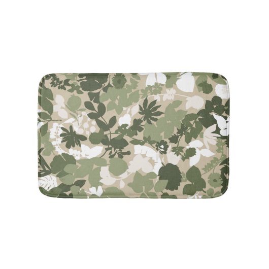 Blätter Olive Green Beige Weiß Badematte (Vorderseite)