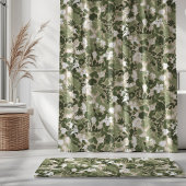 Blätter Olive Green Beige Weiß Duschvorhang
