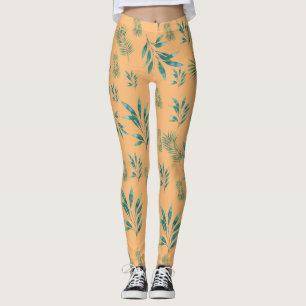 Blätter Orange und Green Watercolor Leggings