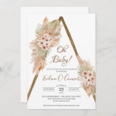 Blätter Pampas Dusty Pink Orchid Oh Baby Einladung (Vorne/Hinten)