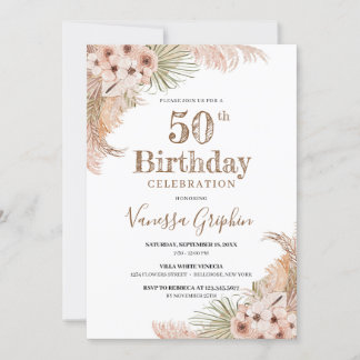 Blätter Pampas Grass 50. Geburtstag getrocknete Pa Einladung