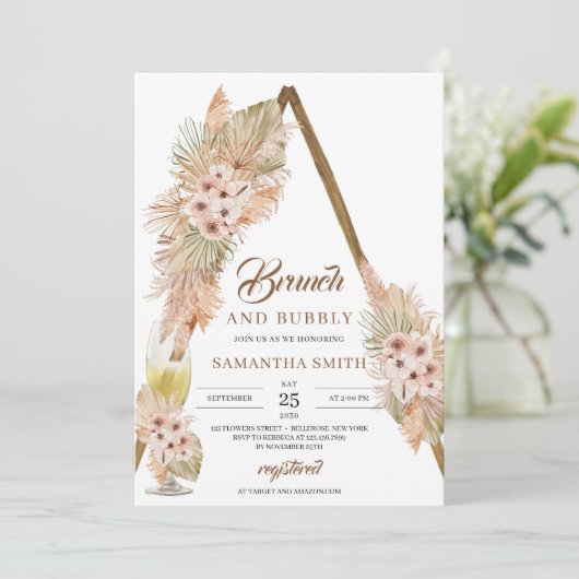 Blätter Pampas Grass Brunch und Bubbly, getrocknet Einladung (Stehend Vorderseite)