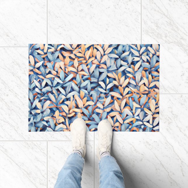 Blätter Pastel Blue und Peach Fußmatte (Indoor)