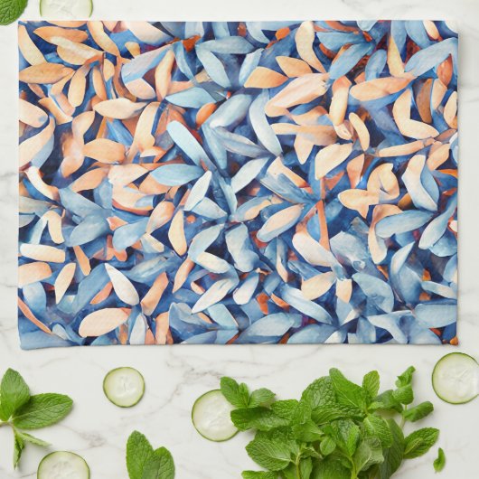 Blätter Pastel Blue und Peach Geschirrtuch (Gefaltet)