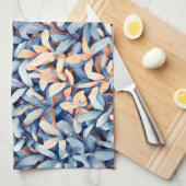 Blätter Pastel Blue und Peach Geschirrtuch (Viertel Falte)