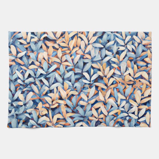 Blätter Pastel Blue und Peach Geschirrtuch (Horizontal)
