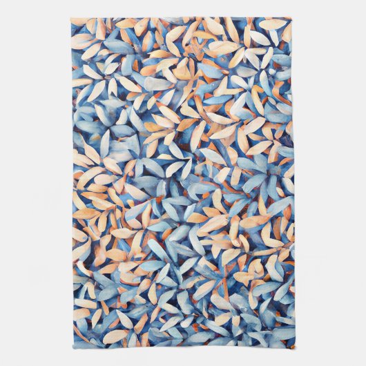 Blätter Pastel Blue und Peach Geschirrtuch (Vertikal)