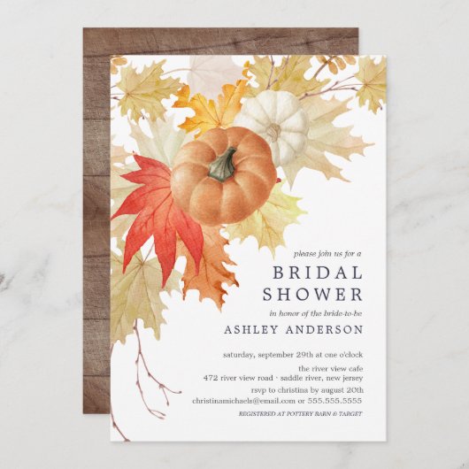 Blätter & Pumpkins Herbst Brautparty Einladung (Vorne/Hinten)