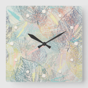 Blätter. Quadratische Wanduhr