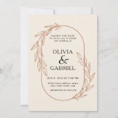 Blätter Rahmen. Modernes Elfenbein einfach Hochzei Einladung (Vorderseite)