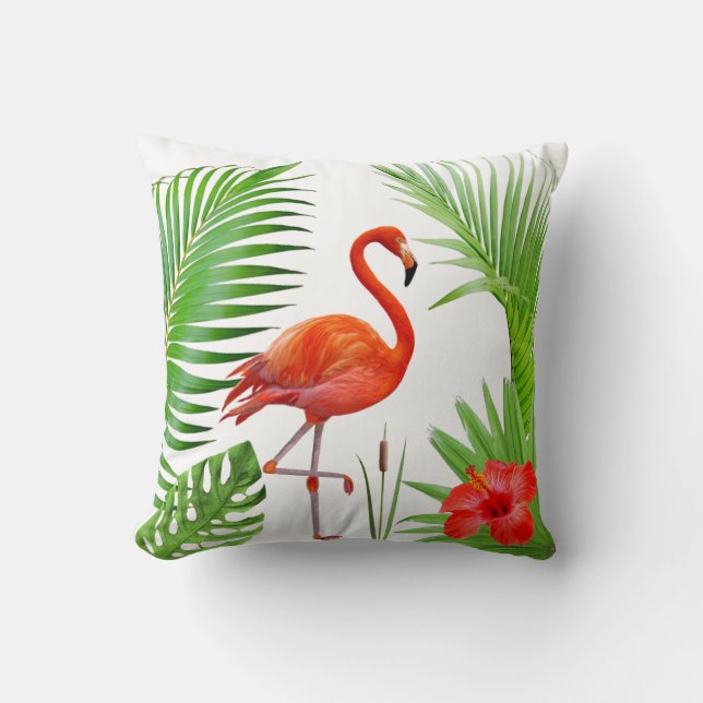 Blätter Red Flamingo, Hibiskus & Tropical Palm Kissen (Vorderseite)