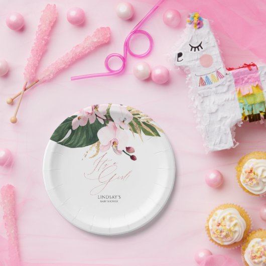 Blätter Rosa Orchideen Elegant Pappteller (Party)