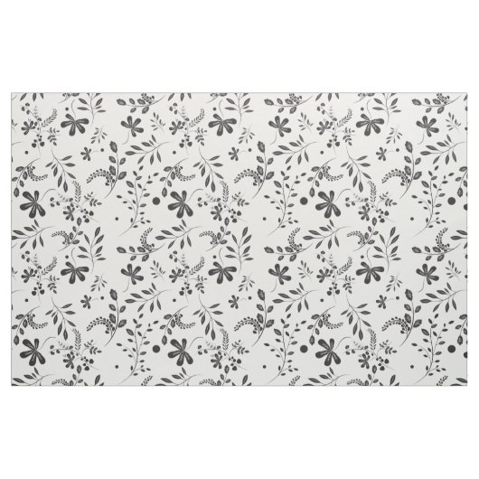 Blätter Schwarz auf weißem Blumengewebe Stoff (Yard (91,4 cm))