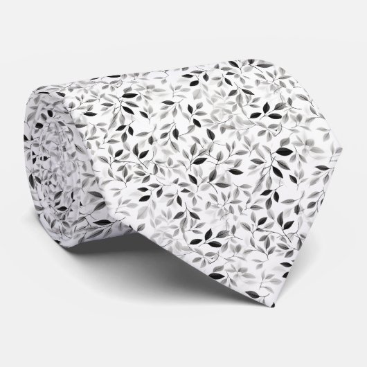 Blätter Schwarz/Grau Wasserfarben Elegant Krawatte (Gerollt)