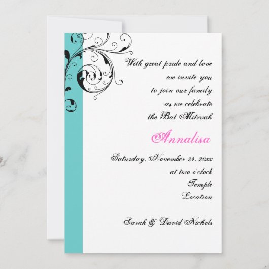 Blätter schwarz, weiß, aqua & Star von David Einladung (Rückseite)