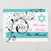 Blätter schwarz, weiß, aqua & Star von David Einladung (Vorne/Hinten)