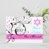 Blätter schwarz, weiß, heiß rosa & Star von David Einladung (Stehend Vorderseite)