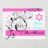 Blätter schwarz, weiß, heiß rosa & Star von David Einladung (Vorne/Hinten)