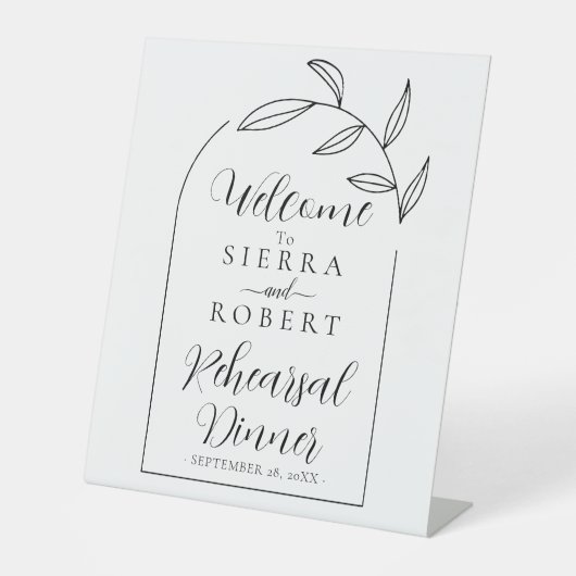 Blätter Script Minimal Probe Dinner Willkommen Sockelschild (Vorderseite)