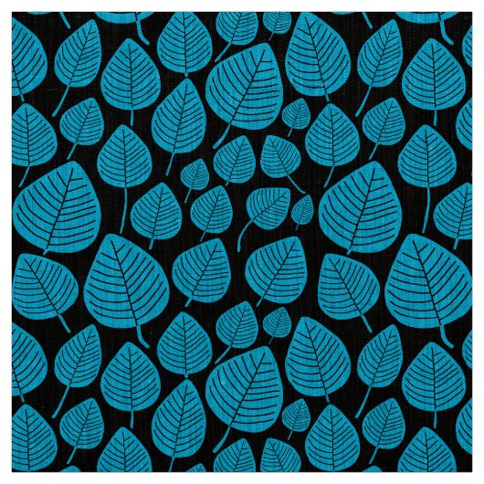 Blätter - Sky Blue on Black Stoff (Muster)