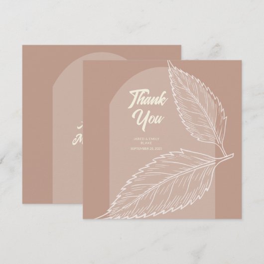 Blätter Soft Mocha Wedding Danke Cards (Vorne/Hinten)