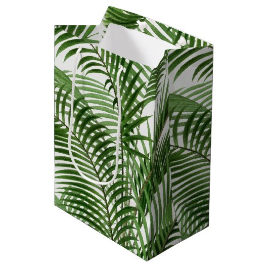 Blätter Tropical Greenery Watercolor Palm Tree Mittlere Geschenktüte (Vorderseite Schrägansicht)