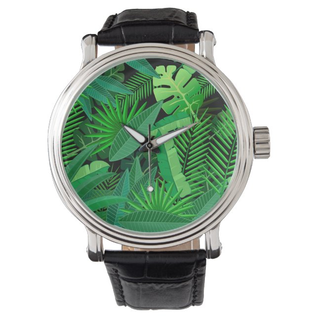 Blätter tropischer Palmen Armbanduhr (Vorderseite)